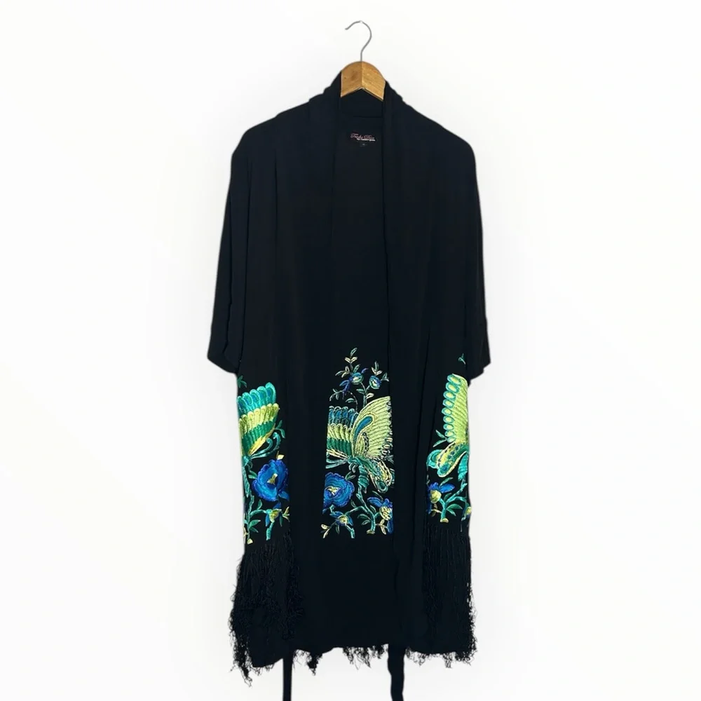 TRASHY DIVAS BUTTERFLY FRINGE KIMONO WITH PSYCHEDELIC BUTTERFLIES DETAIL SIZE L - Picture 4 of 8